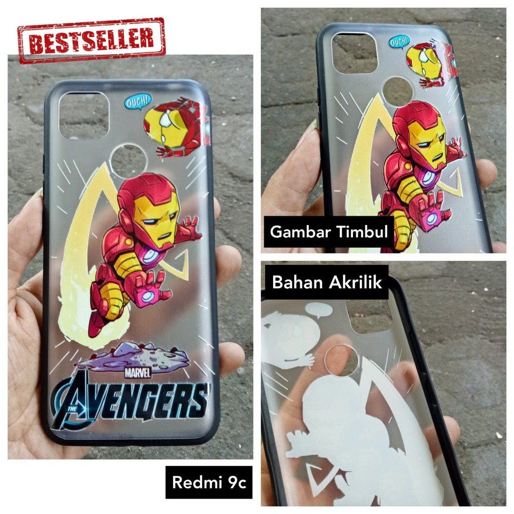 Acrylic Case Redmi 9c 9 Note 9 Gambar Timbul Hits Super Heroes Marvel Edition