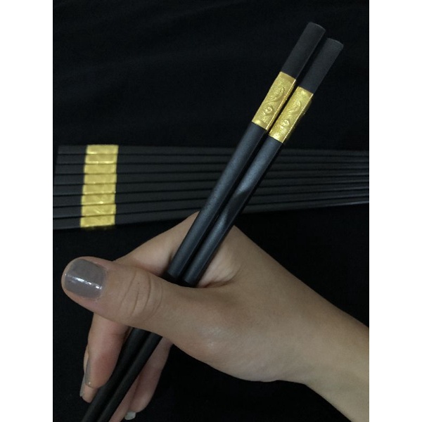 Sumpit Import Alloy Chopsticks Fiberglass Mewah Hias Gold