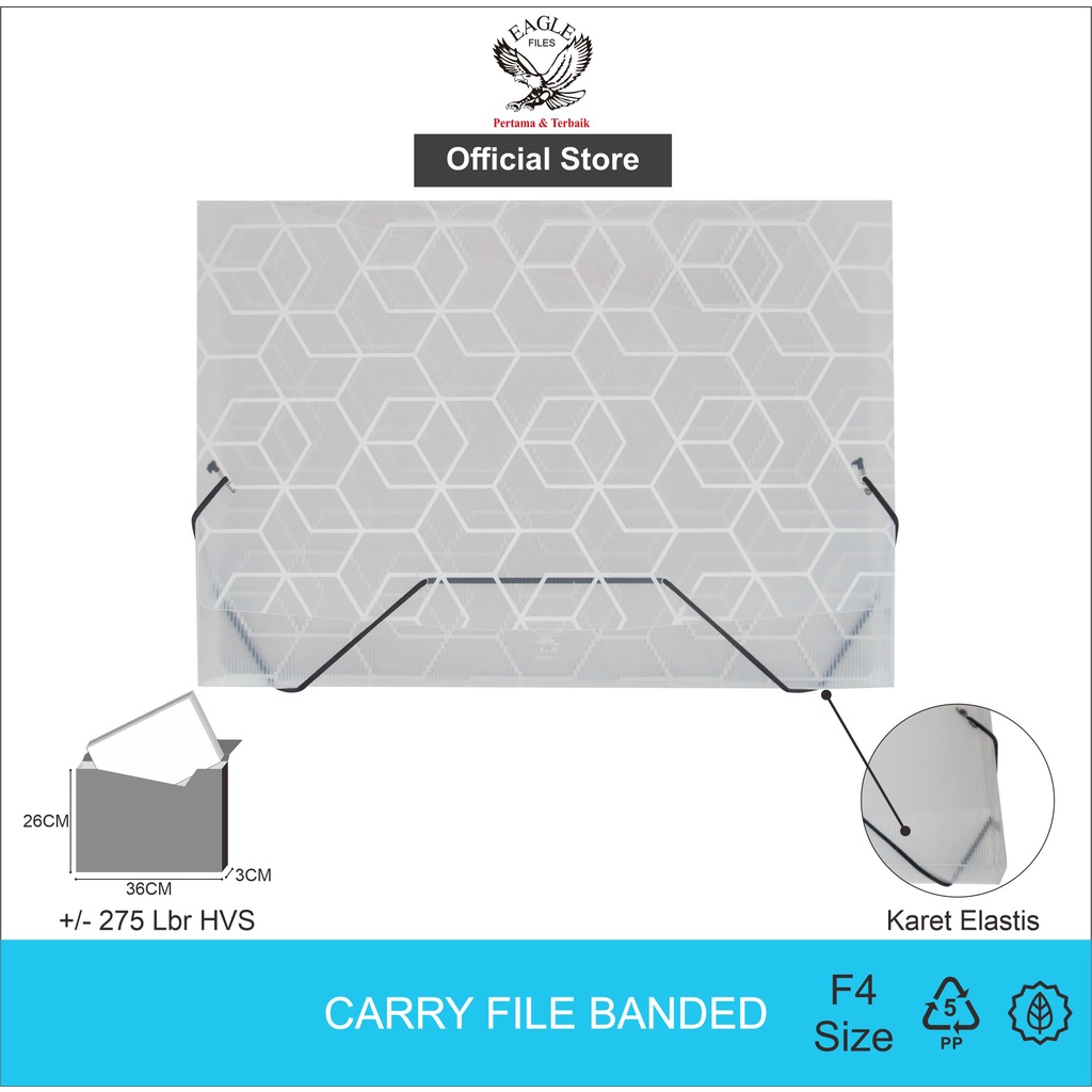 

EAGLE Carry File Box Banded F4 (Folio) / Tas Dokumen / Map Dokumen Tali Karet Elastis Motif KUBUS