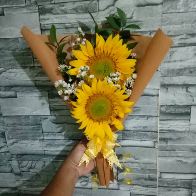 Hand Bouquet Bunga Matahari Asli Buket Bunga Matahari Bucket Wisuda