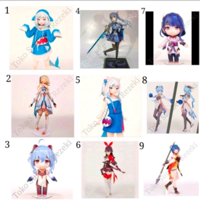 Figure Patung  Maha Gawr Gura Keqing Amber Lumine Papercraft Raiden Shogun Paper Craft Cat Shark Gan