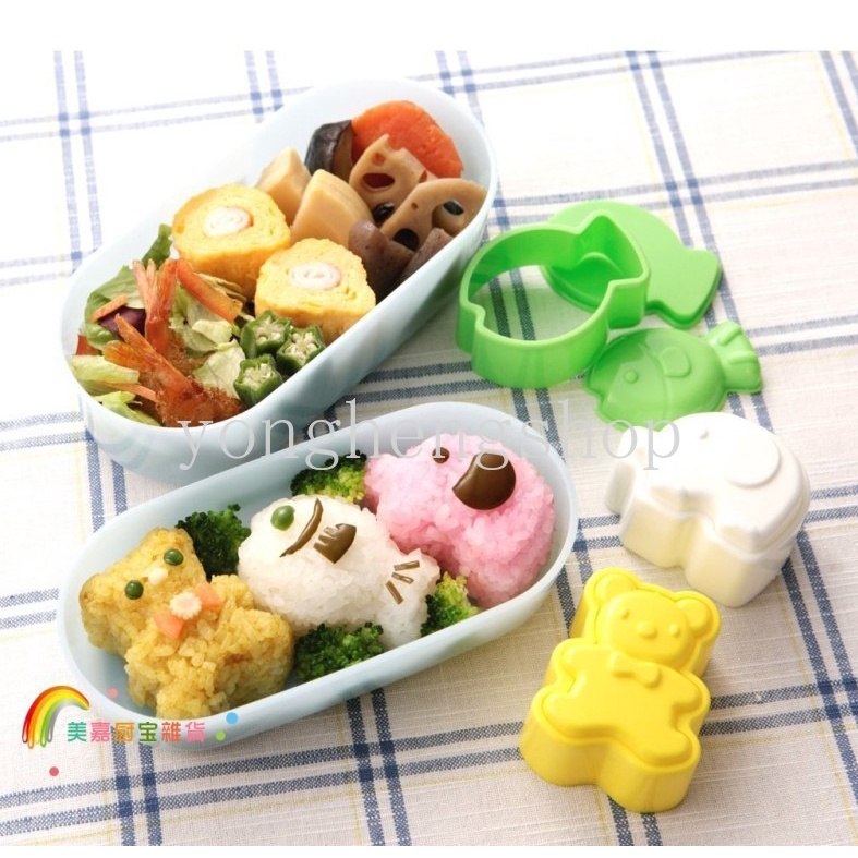 3pcs / set Cetakan Nasi Bento Bentuk Kartun Gajah Ikan Beruang Untuk Alat Dapur