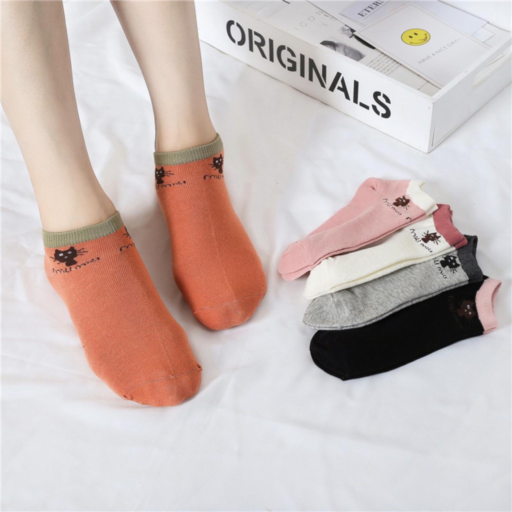 OVERFLOWS.ID Kaos Kaki Semata Kaki Motif Hewam Lucu  Kucing Cat Kekinian Ankle Sock Korea Murah Lucu