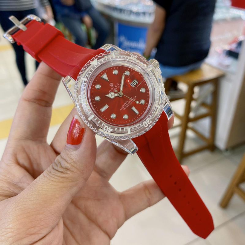 Promo Jam Tangan Wanita Rolex Premium Analog Transparan DateJust Tali Rubber Karet
