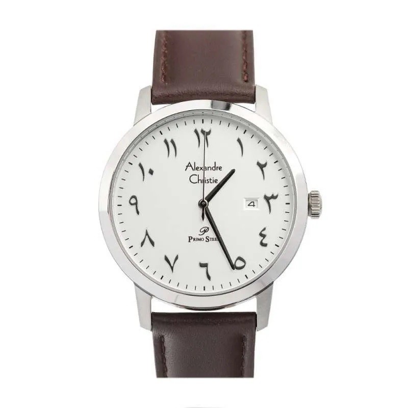 JAM TANGAN PRIA ALEXANDRE CHRISTIE AC1024 MDLSSSL LEATHER ARABIC NUMBERS