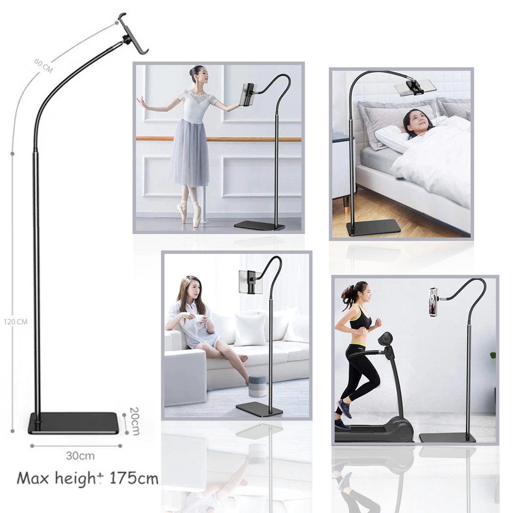 Lazypod Lantai Besi 1.4M | 1.75M Phone Holder Stand for Smartphone &amp; Tablet Multifungsi