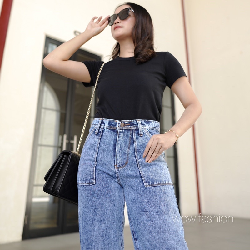 WOW-Lipat Bawah Kulot Jeans Snow Highwaist Wanita Size 27-30