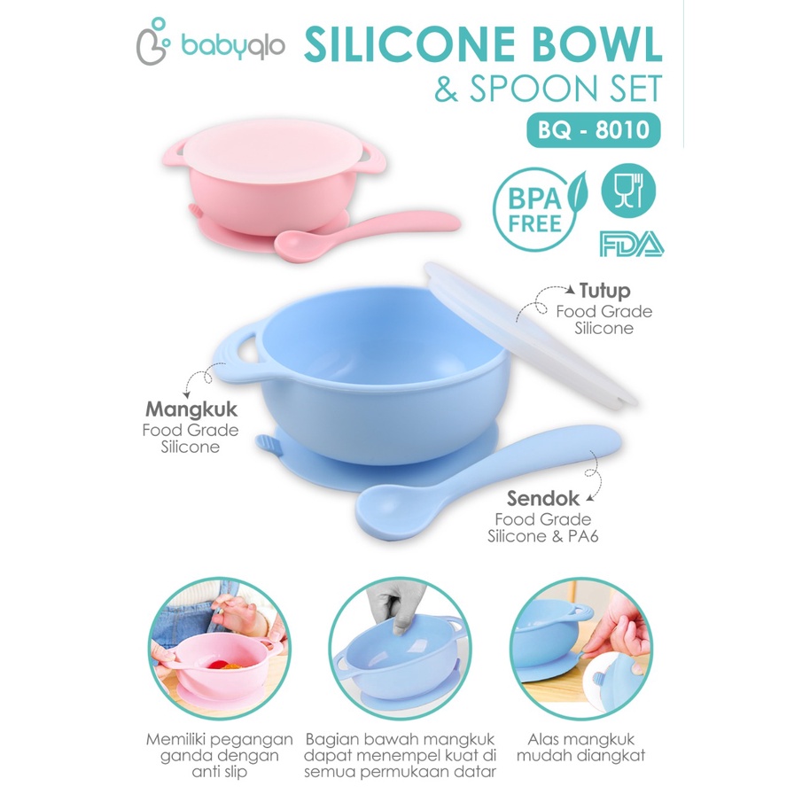 ♥BabyYank♥ BABYQLO SILICONE BOWL WITH CAP &amp; SPOON BQ8010 BPA FREE