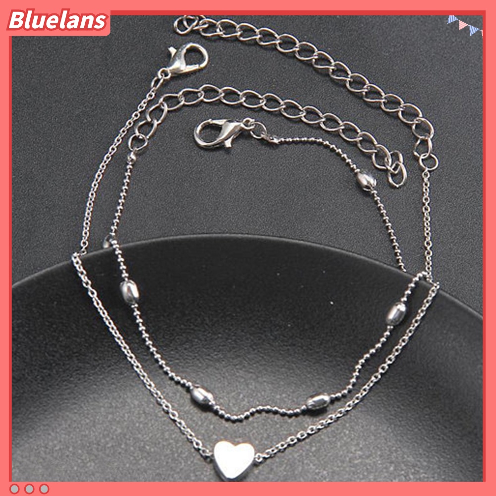 Bluelans Double Layer Love Heart Charm Anklet Women Sandal Barefoot Ankle Bracelet Gift