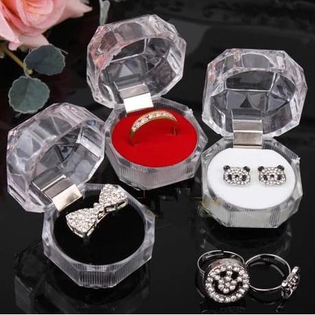 ☀ INDOLAND ☀ R563 Tempat/wadah/Box cincin Mika Kristal Tempat Kotak Perhiasan Acrylic Wadah Emas Unik Busa Tebal