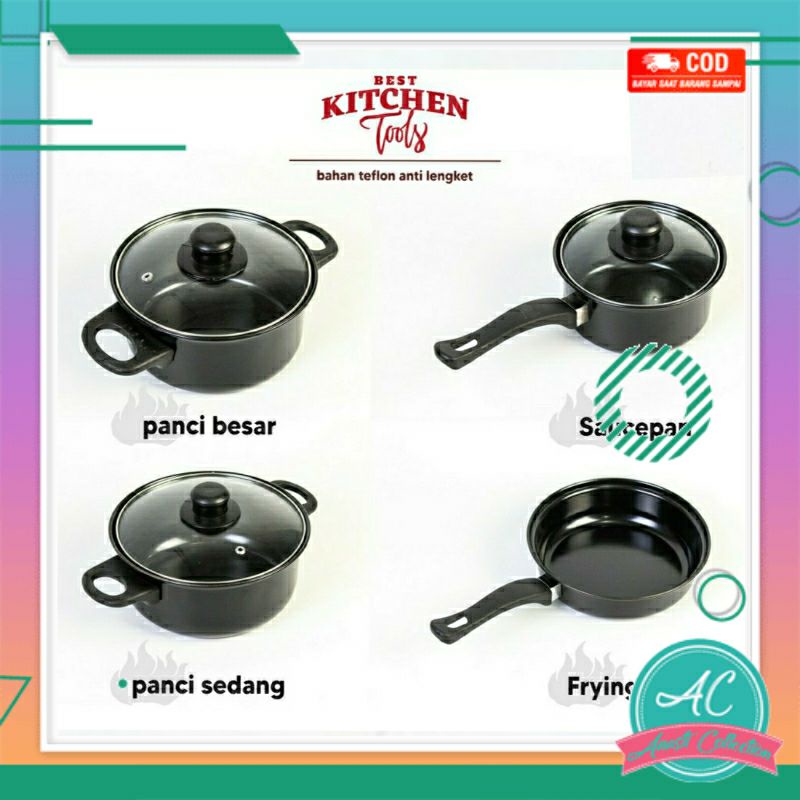 Set panci masak 13 pcs cookware set Panci Set Spatula Teflon Anti Lengket lengkap