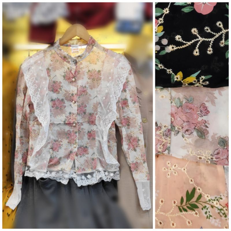 ATASAN BLOUSE REMAJA WANITA MOTIF BUNGA RENDA IMPORT