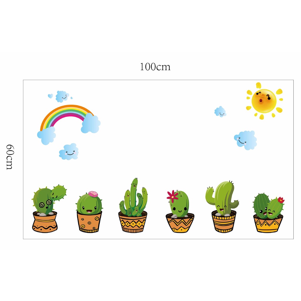 Reliza Wall Sticker Pot Garden Cactuc N Rainbow Kaktus Pelangi Stiker Dinding LDR96216