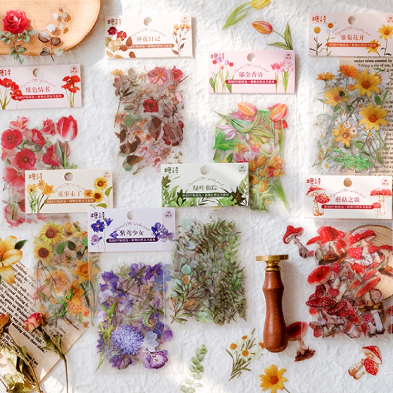 40 Pcs Waterproof PET Plant Sticker Mobile Phone Decoration Material Stickers