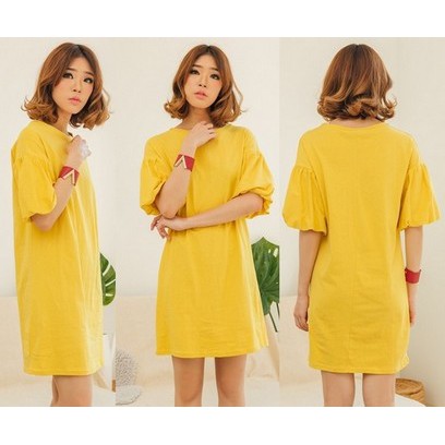 READY STOCK Dress Import Puff Sleeve Mini Pesta Baju Korea Pink Blue Yellow Wanita Murah