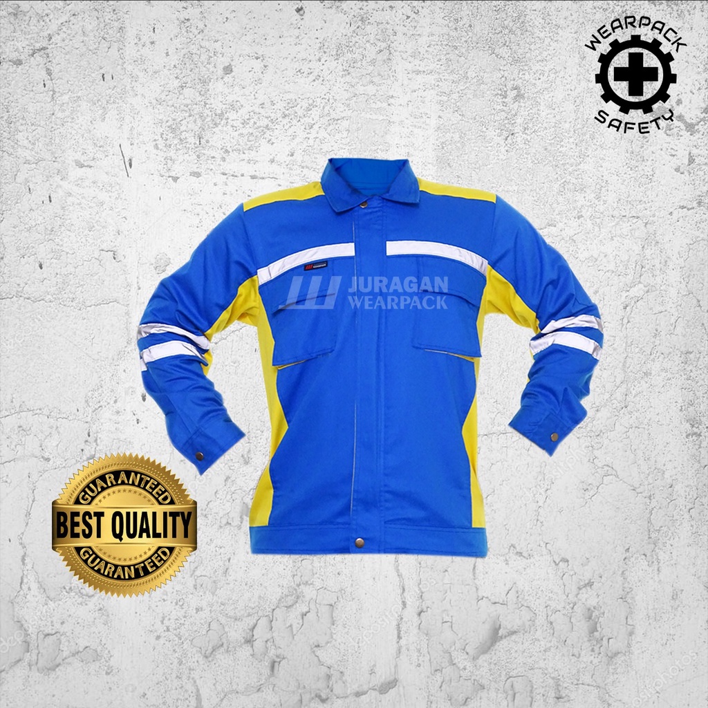 Wearpack Atasan / Kemeja Safety Lengan Panjang Warna Biru Benhur Kombinasi Kuning