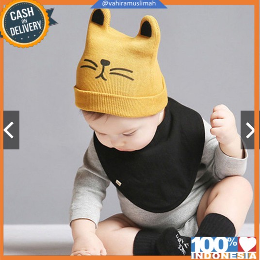 TOPI KUPLUK BAYI KUCING / KUPLUK BAYI LUCU / KUPLUK ANAK KARAKTER / TOPI KUPLUK LUCU KUCING BORDIR