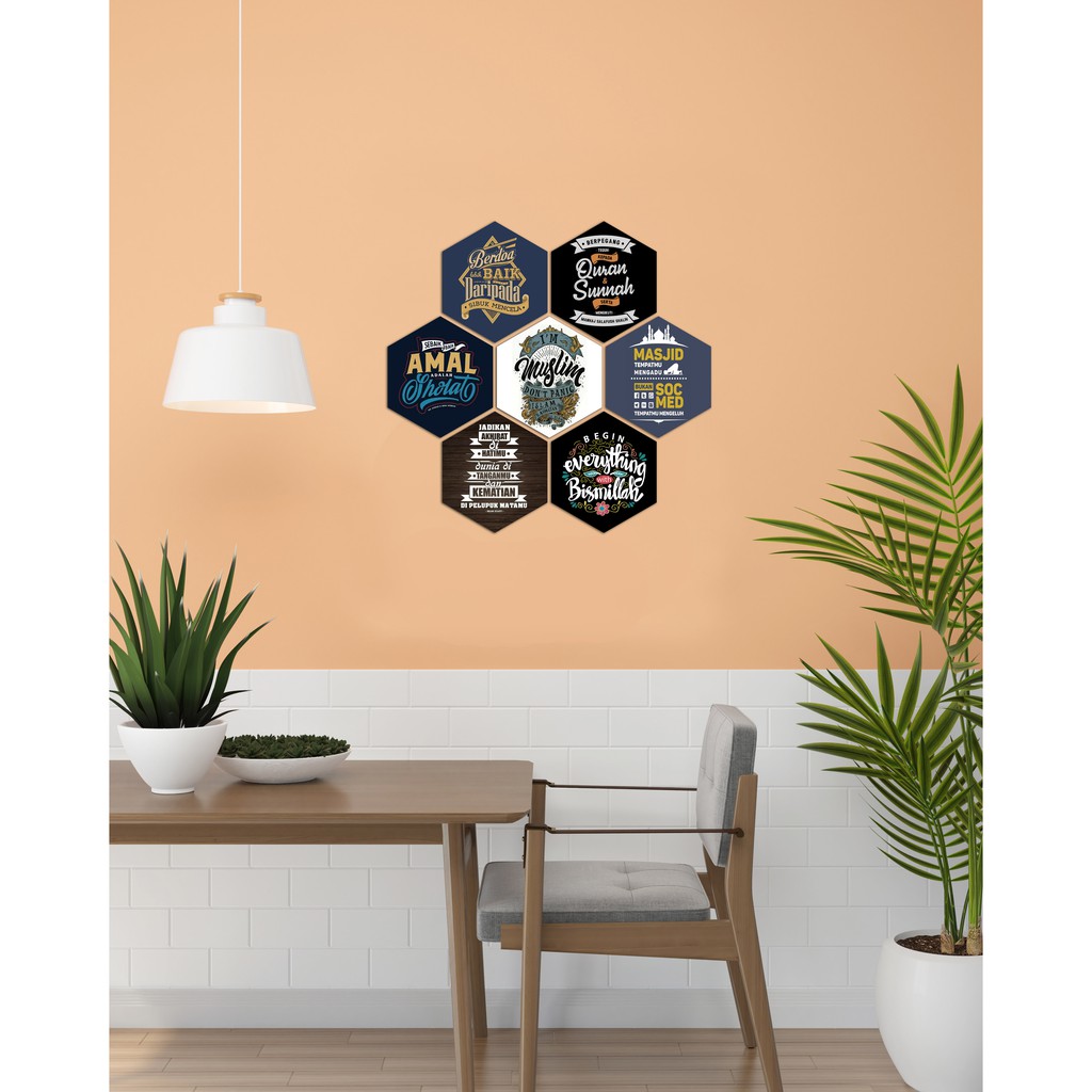 Hiasan Pajangan Dinding Walldecor 7 in 1 Hexagonal Islamic Muslim Quote Quotes Dekorasi Kamar Cowok