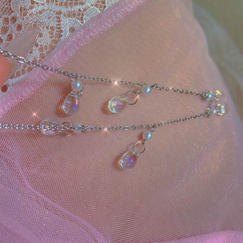 Kalung Rantai Dengan Liontin Rumbai Bentuk Tetesan Air Gaya Retro Korea Untuk Wanita