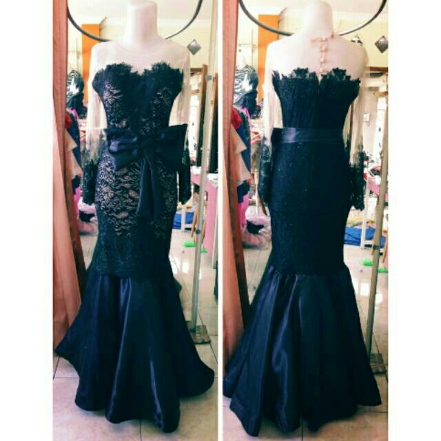 Gaun pengantin/hijab/singer/akad/wisuda/duyung brokat hitam