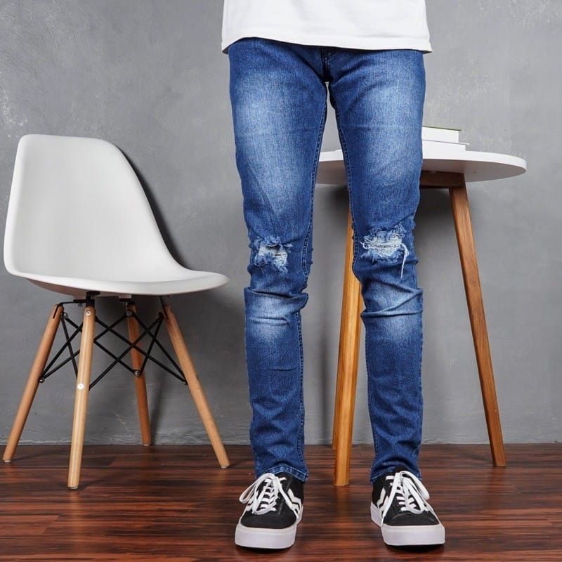 CELANA JEANS HITAM SOBEK PRIA STRETCH SOFT BAHAN MELAR CELANA RIPPED JEANS PRIA CELANA SOBEK LUTUT