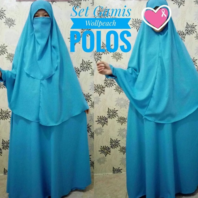 Set Gamis Wollpeach Polos Free Cadar
