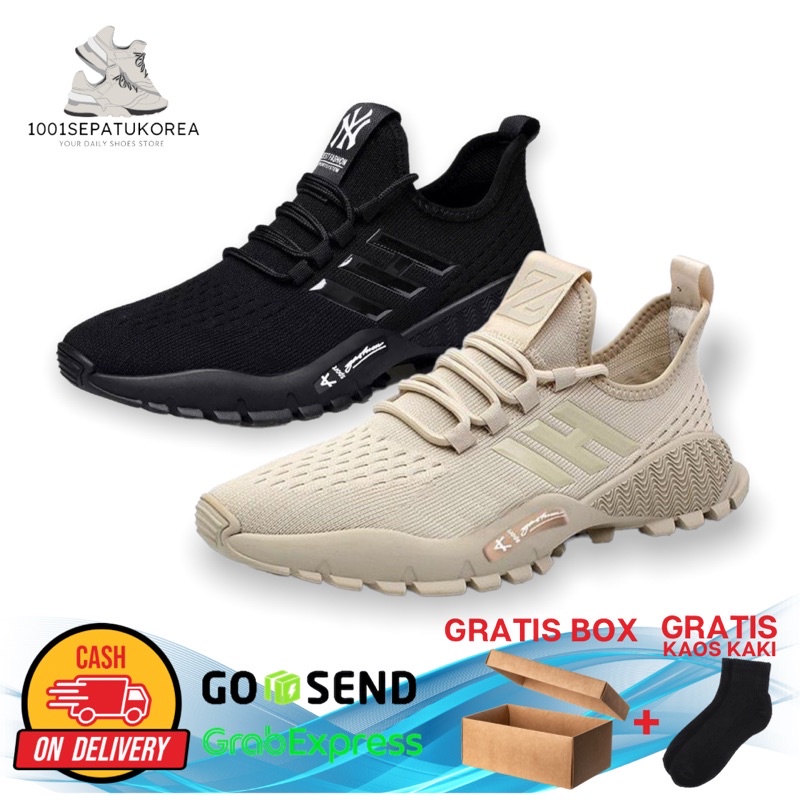 1001 IMPORT SEPATU SNEAKERS PRIA SPORT GOLDIES + BOX DAN KAOS KAKI !!! - HITAM