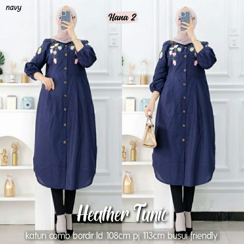 Heather Tunic, TUNIK WANITA MUSLIM CANTIK MODIS FIT XL ALD 108 BAHAN KATUN IMPORT MIX BORDIR KANCING BUSUI TERMURAH OOTD