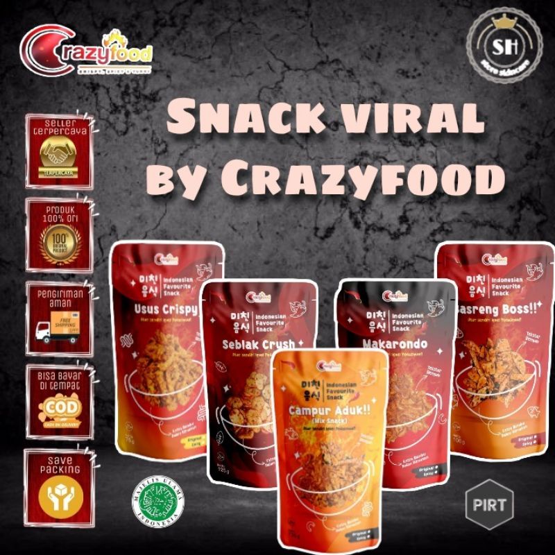 Jual Crazy food Snack Makanan Ringan Viral Pedas Basreng Usus Krispi