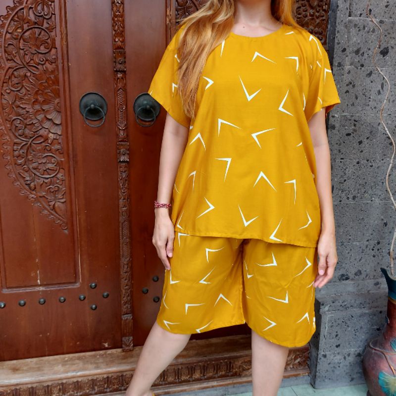 PIYAMA PENDEK XXL (SUPER JUMBOOO)-Segi kuning