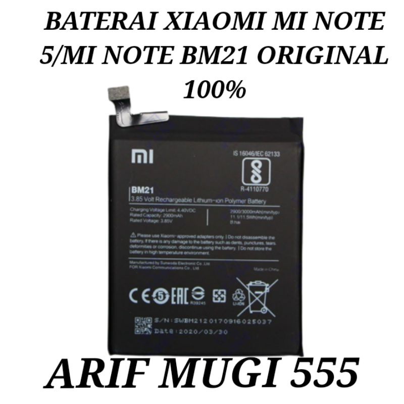 BATERAI BATTERY BATU BATRI BATRE HP XIAOMI MI NOTE 5/MI NOTE BM21 ORIGINAL 100%