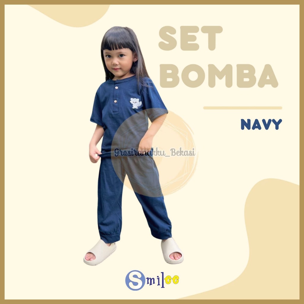 Setelan Anak Smilee Unisex Bomba Warna Navy Size 1-5tahun