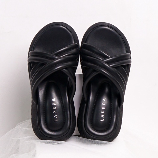 LAPEPA YUK - Sandal Platform Anak Perempuan Usia 2 sampai 10 Tahun TARA KIDS Sendal Anak cewek Wedges Wanita Empuk Model Silang Warna BLACK Hitam Strap Lucu Cantik cewe Slop Usia Umur 3 4 5 6 7 8 9 thn Tahun Premium Ori Original Mall Official Store