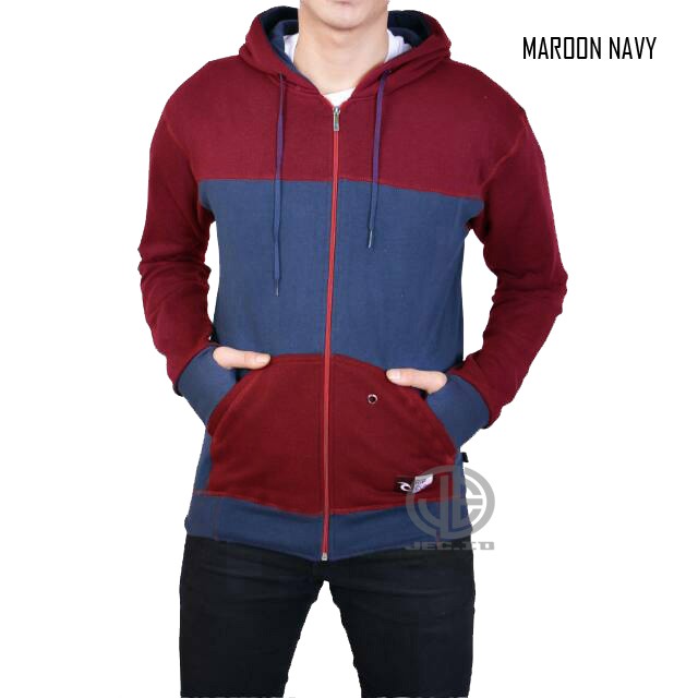 JEC Sweater Hoodie Zipper Roundhand Combi Maroon Navy Full Premium