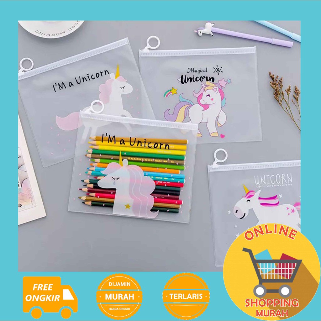

[O.S.M] ZIPPER MOTIF UNICORN TRANSPARANT - ZIPPER BAG KAKTUS - TEMPAT PENSIL TRANSPANT