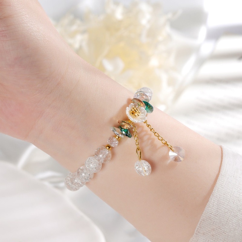 Gelang Bangle Elastis Hias Liontin Bunga Aster Kristal Gaya Korea Untuk Wanita