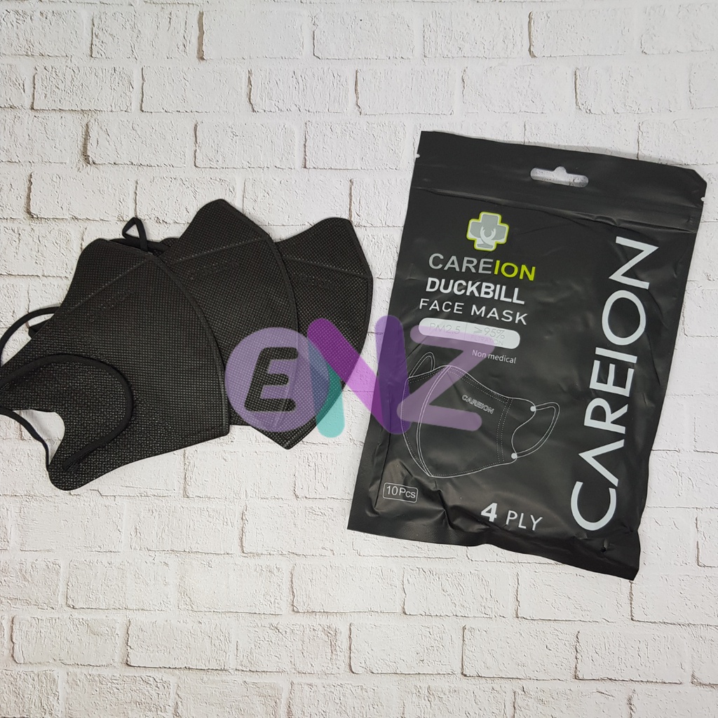 ENZ ® Masker Duckbill CAREION 4Ply Putih Hitam Warna Duckbill 4 Ply isi 10pcs Earloop Mask Kemenkes 1060