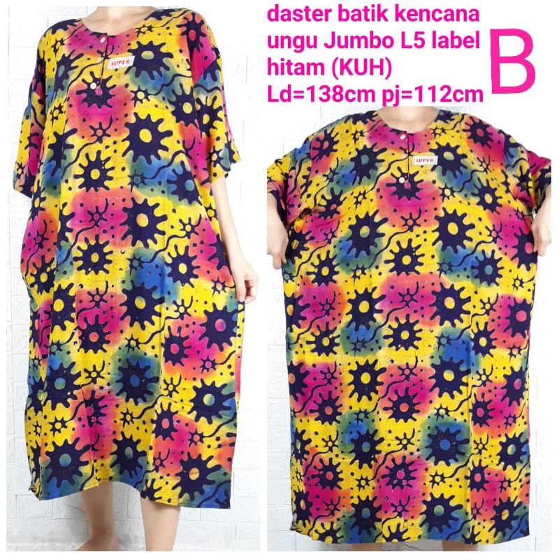 daster batik kencana ungu asli ori JUMBO L5 label hitam KUH LD 136 - 144 CM
