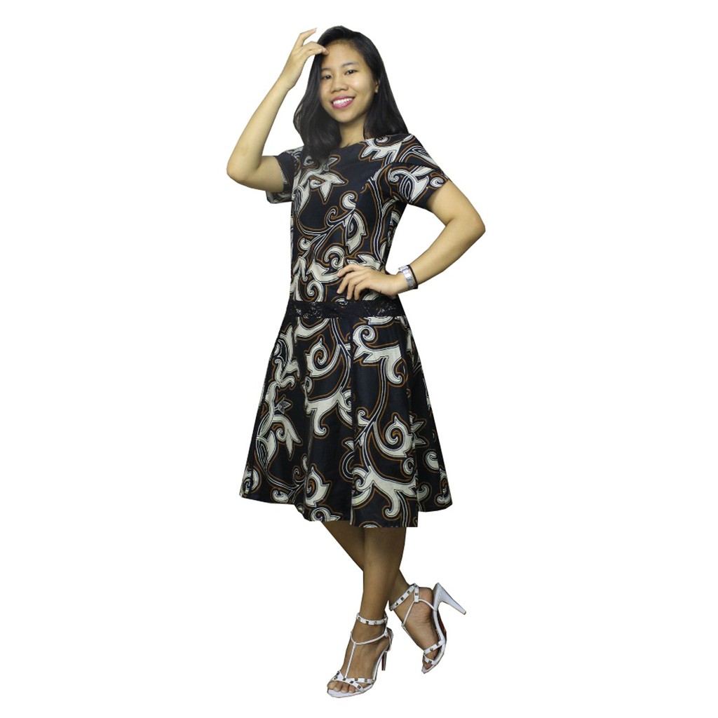 SB Collection Dress Midi Rosita Terusan Batik WanitaTersedia Hitam dan Merah