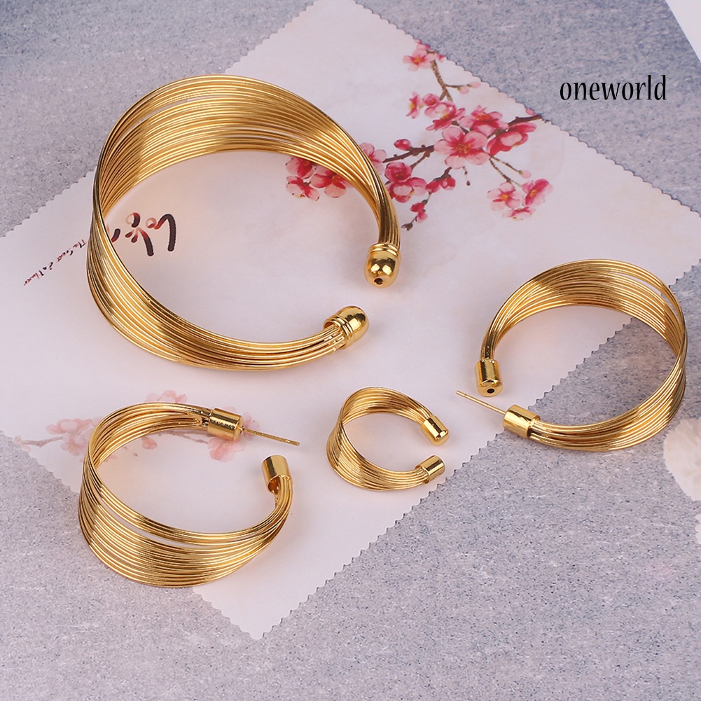 OW@ 4Pcs/Set Exotic Nigerian Bridal Circle Necklace Earrings Bracelet Ring Jewelry