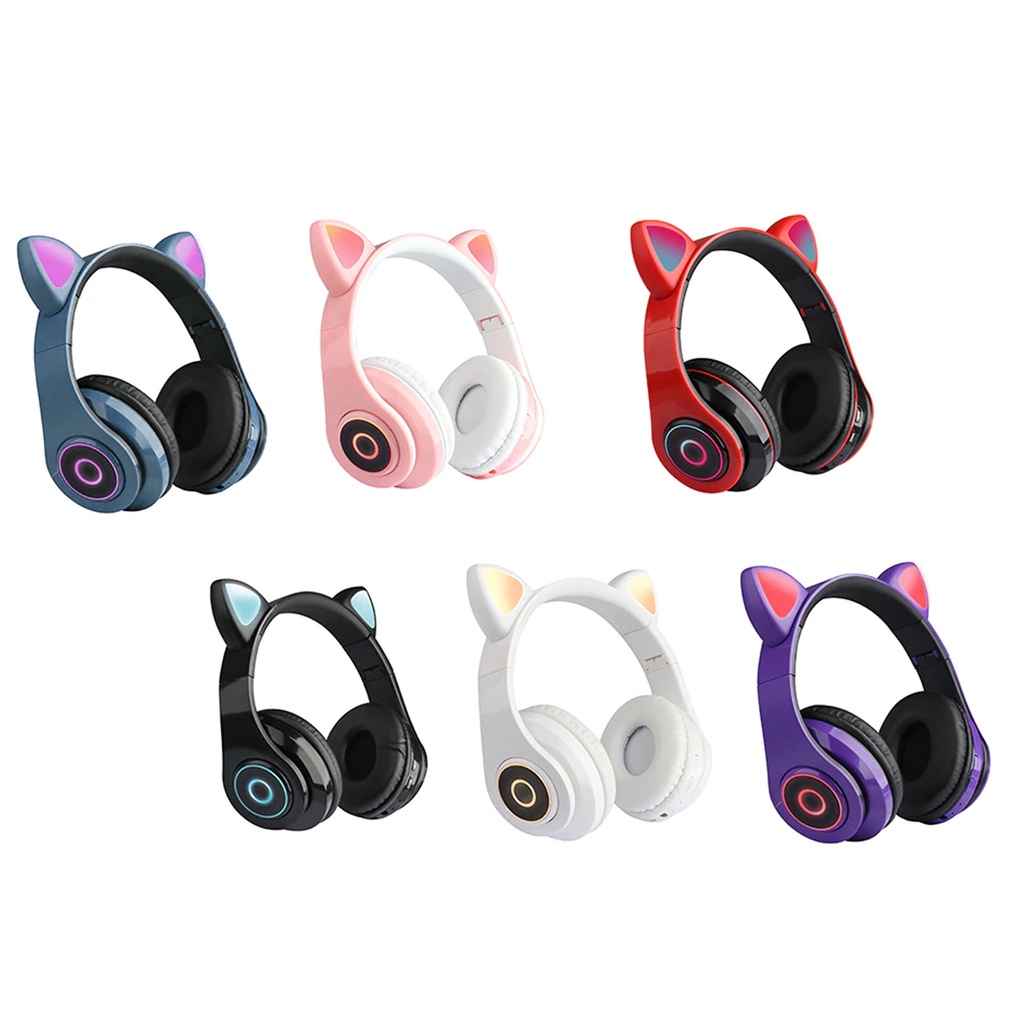 B39 JST28 Headset Anak Motif Kuping Kucing Bando Model Telinga / Handphone Bluetooth LED On-Ear Bass