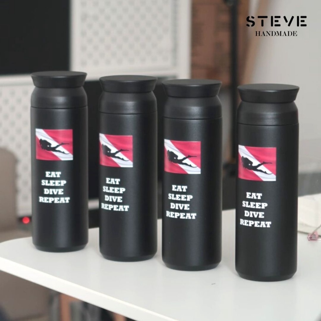 Botol minum stainless termos vacuum tumbler travel TM0255 Black Custom Tahan Air Panas dan Dingin