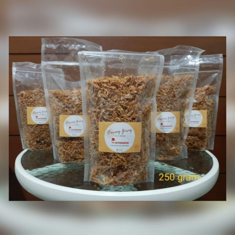 

Bawang goreng asli Brebes Misterded grade super kemasan plastik pouch 250 gram