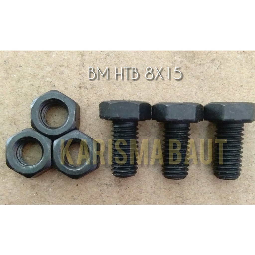 [1 set baut+mur] BM HTB 8 X 15 (Baut Mur Hitam Baja 8x15)