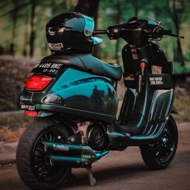 ( ORIGINAL ) KNALPOT VILLAN DANTE BLACK HEADER BLUE VESPA MATIC