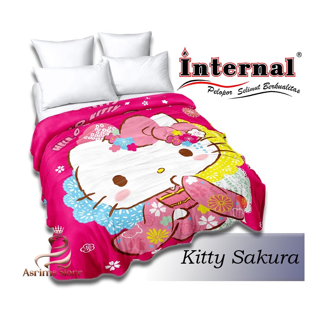 Selimut INTERNAL 160x200 Bulu Super Lembut Motif Karakter Anak - Hello Kitty
