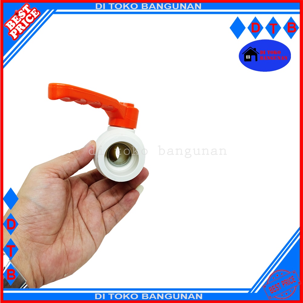 Stop Kran Ball Valve Pvc Tebal Putih Gagang Besi 1" Inch Stop Keran Non Drat