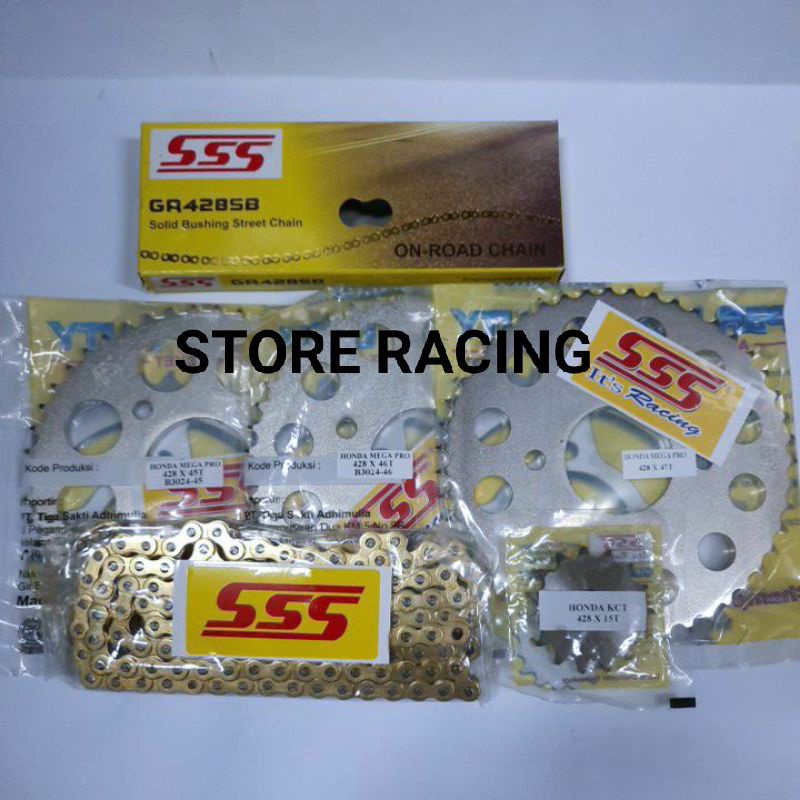 gearset 428 cb 150 r gear depan belakang rantai gold komplit sss full set sss