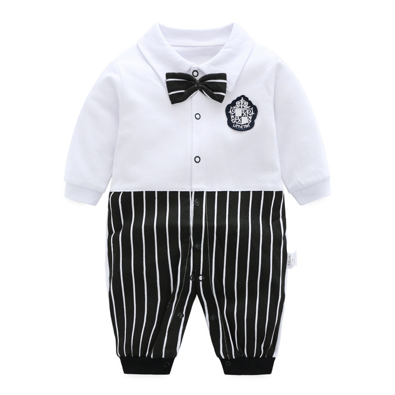 12.12 SALES!Jumpsuit Bayi Anak laki-laki Baru Lahir Dasi Lengan Panjang Pria Baju Monyet Pakaian Baby Romper 3-18Bulan