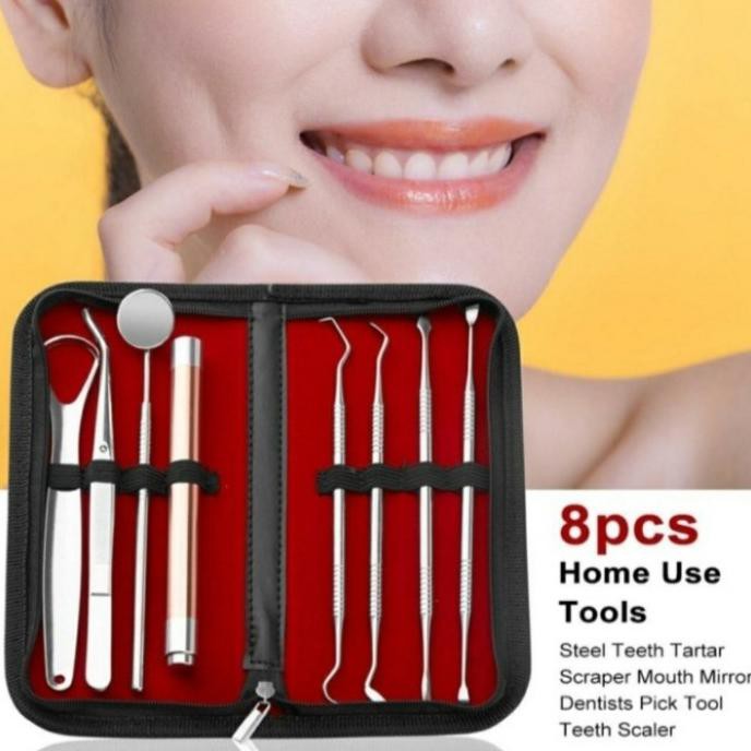 DENTAL KIT STAINLESS STEEL ISI 8 ALAT PEMBERSIH KARANG GIGI MANUAL